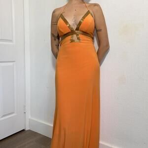 Dave & Johnny Orange Halter Maxi Dress
